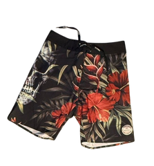 Bermuda Masculina KVRA Flores & Caveira – Estampa Tropical Preta