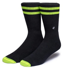 MEIA ESPORTIVA ALGODÃO BASE PRETA / CANO LISTRADO VERDE NEON LURK