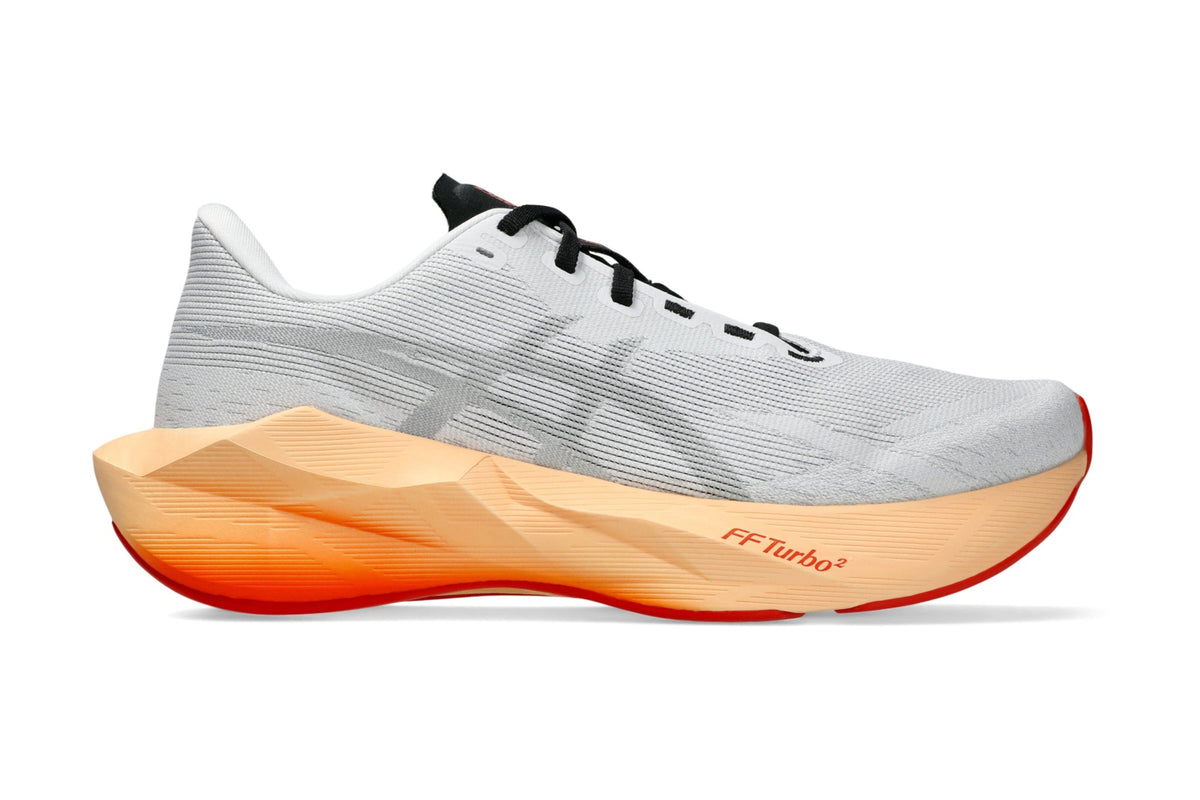 LANÇAMENTO - Tênis de Corrida Asics Novablast 6 - Branco / Laranja - Feminino