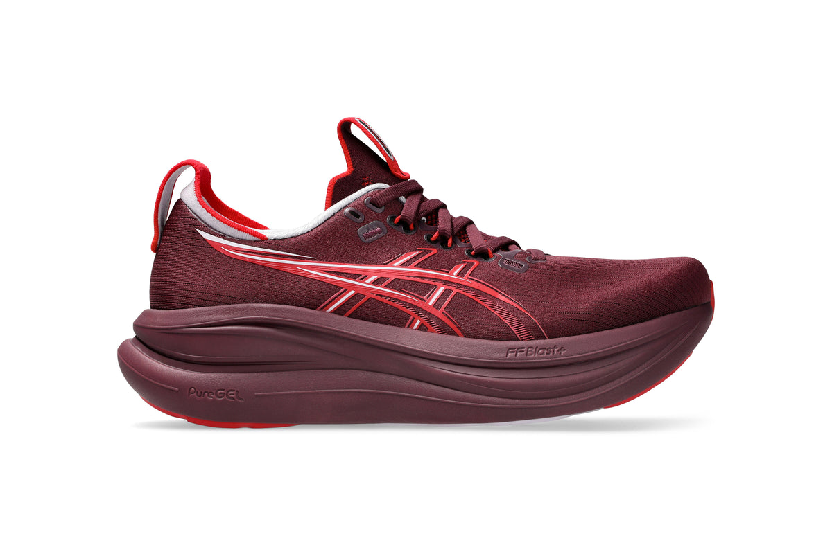 LANÇAMENTO - Tênis de Corrida Asics Gel Nimbus 28 - Vinho / Prata - Feminino