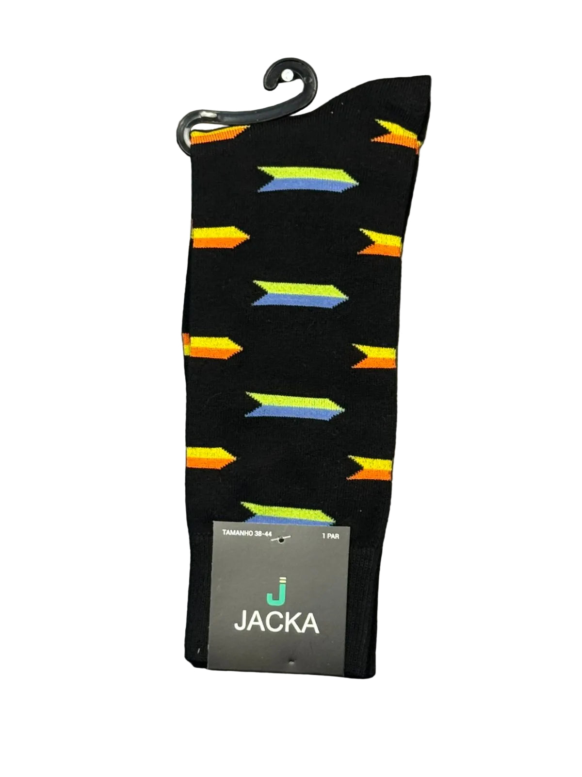 MEIA ESPORTIVA ALGODÃO PRETO / SETAS VERDE E AZUL AMARELO E LARANJA