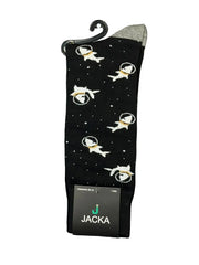 MEIA ESPORTIVA ALGODÃO PRETO / TUBARÃO ASTRONAUTA